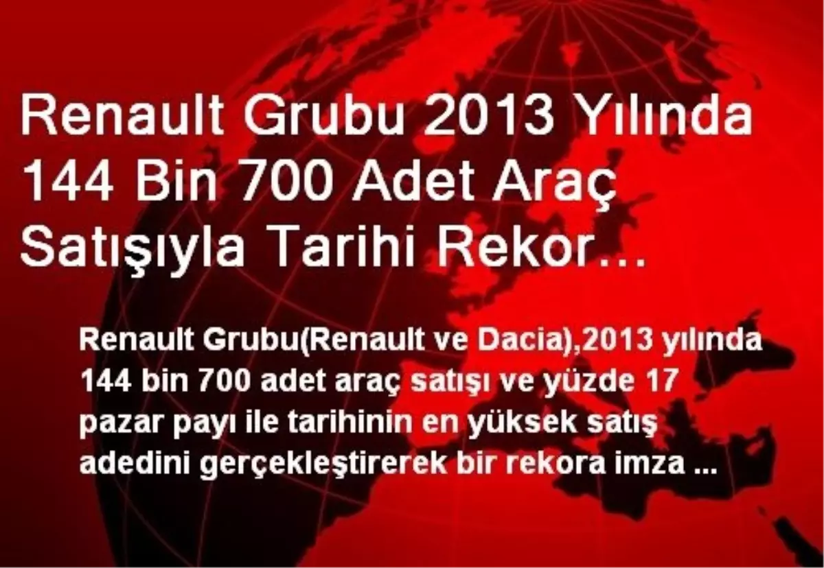 Renault Grubu 2013 Yılında 144 Bin 700 Adet Araç Satışıyla Tarihi Rekor Kırdı