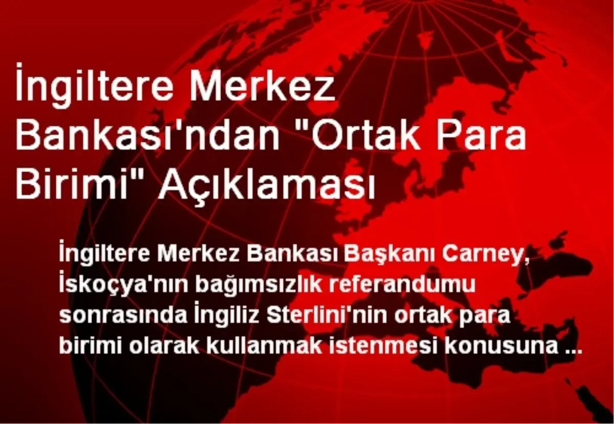 İngiltere Merkez Bankası\'ndan "Ortak Para Birimi" Açıklaması