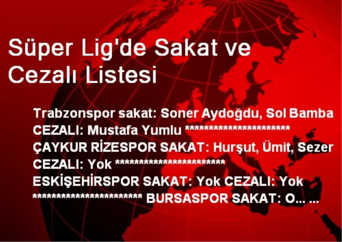 Süper Lig\'de Sakat ve Cezalı Listesi