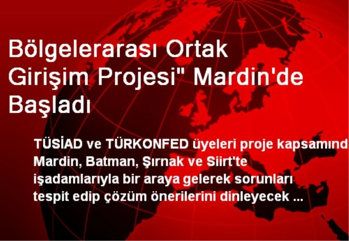 Bölgelerarası Ortak Girişim Projesi" Mardin\'de Başladı