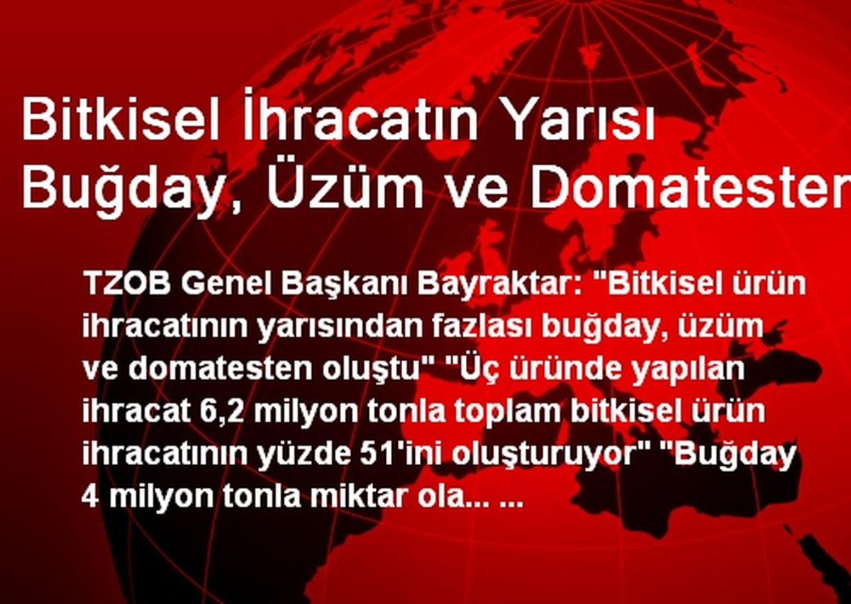 Bitkisel İhracatın Yarısı Buğday, Üzüm ve Domatesten