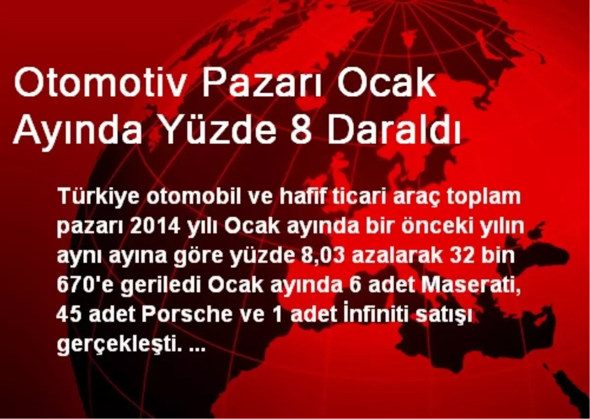 Otomotiv Pazarı Ocak Ayında Yüzde 8 Daraldı