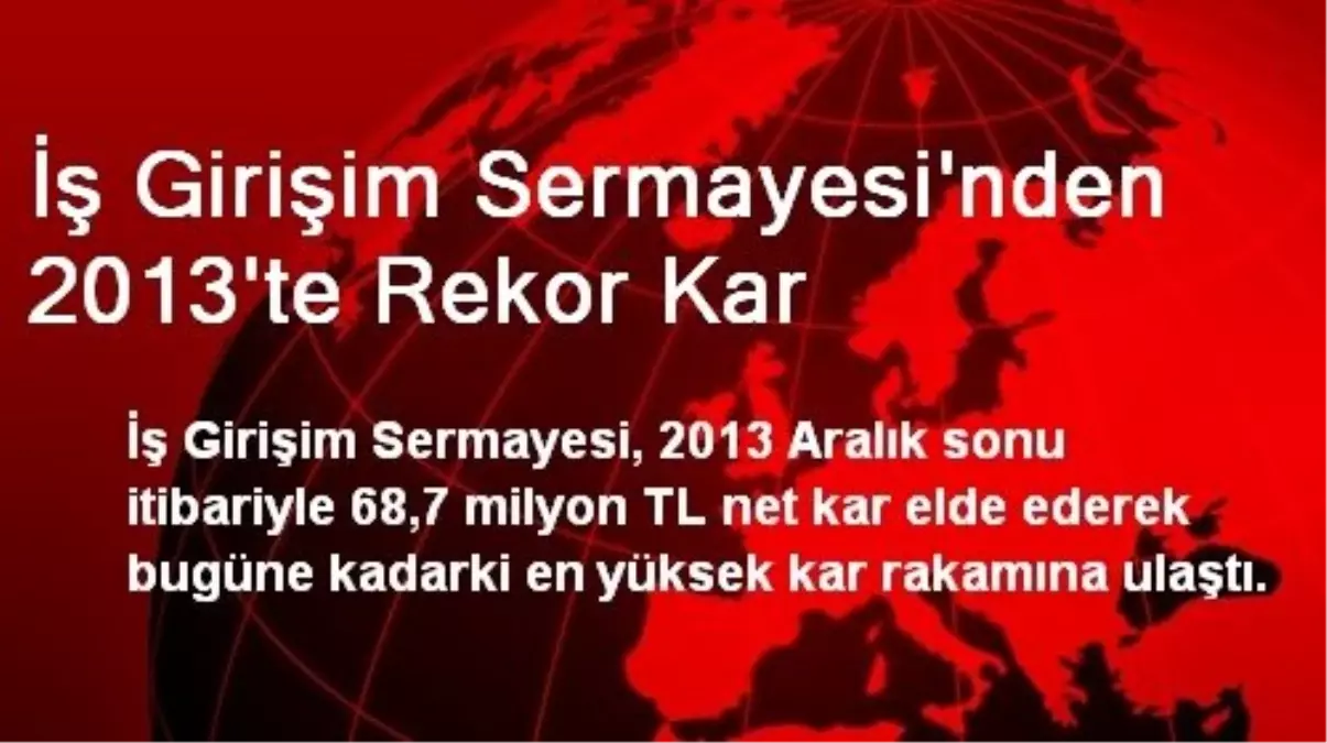 İş Girişim Sermayesi'nden 2013'te Rekor Kar