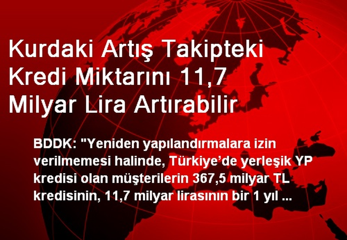 Kurdaki Artış Takipteki Kredi Miktarını 11,7 Milyar Lira Artırabilir