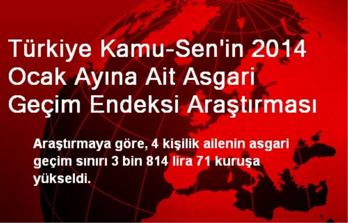 Türkiye Kamu-Sen\'in 2014 Ocak Ayına Ait Asgari Geçim Endeksi Araştırması