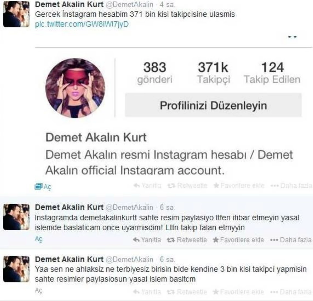 Demet Akalın\'dan Kendi Adına Sahte Instagram Hesabı Açan Şahsa Tepki