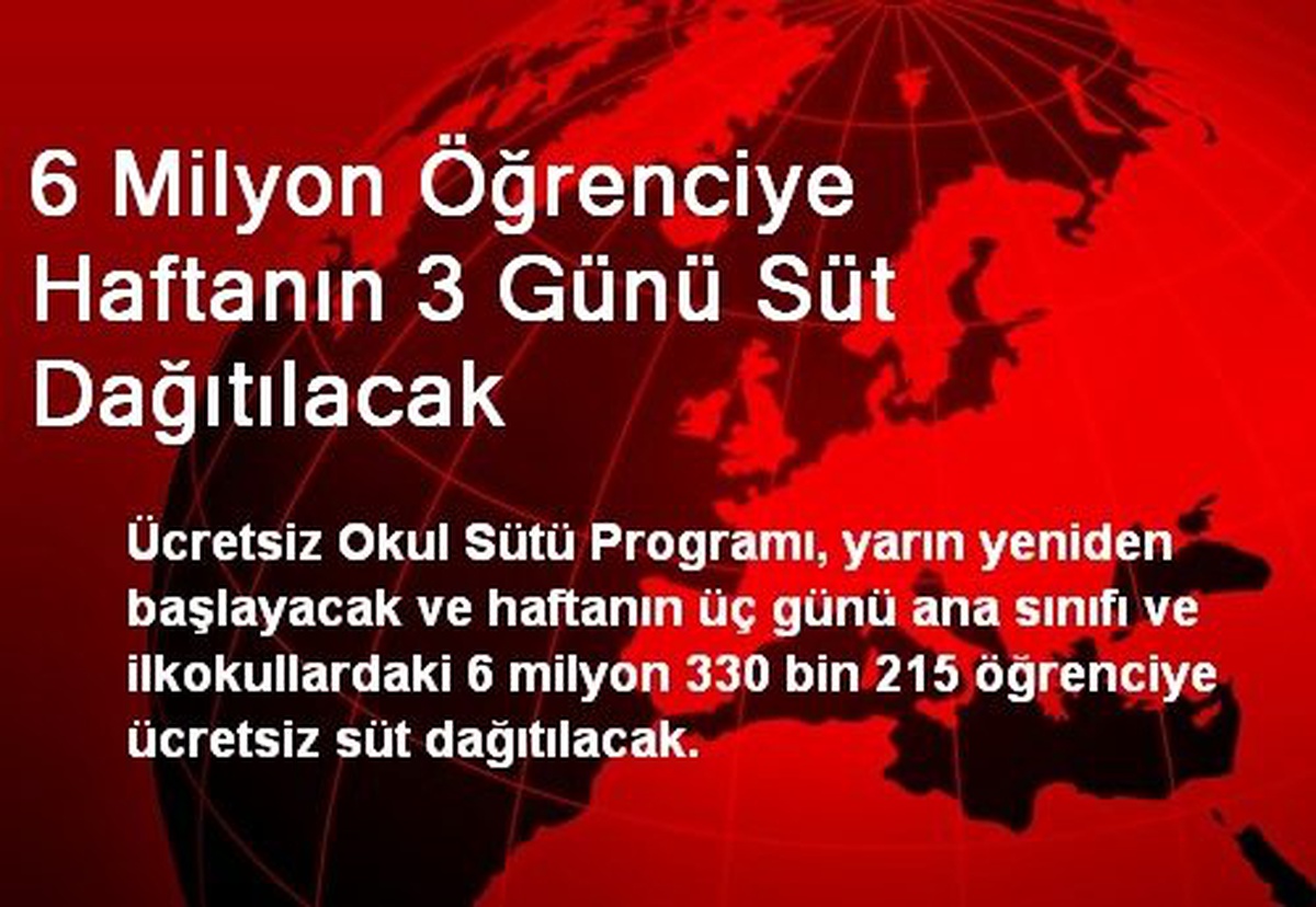 6 Milyon Öğrenciye Haftanın 3 Günü Süt Dağıtılacak