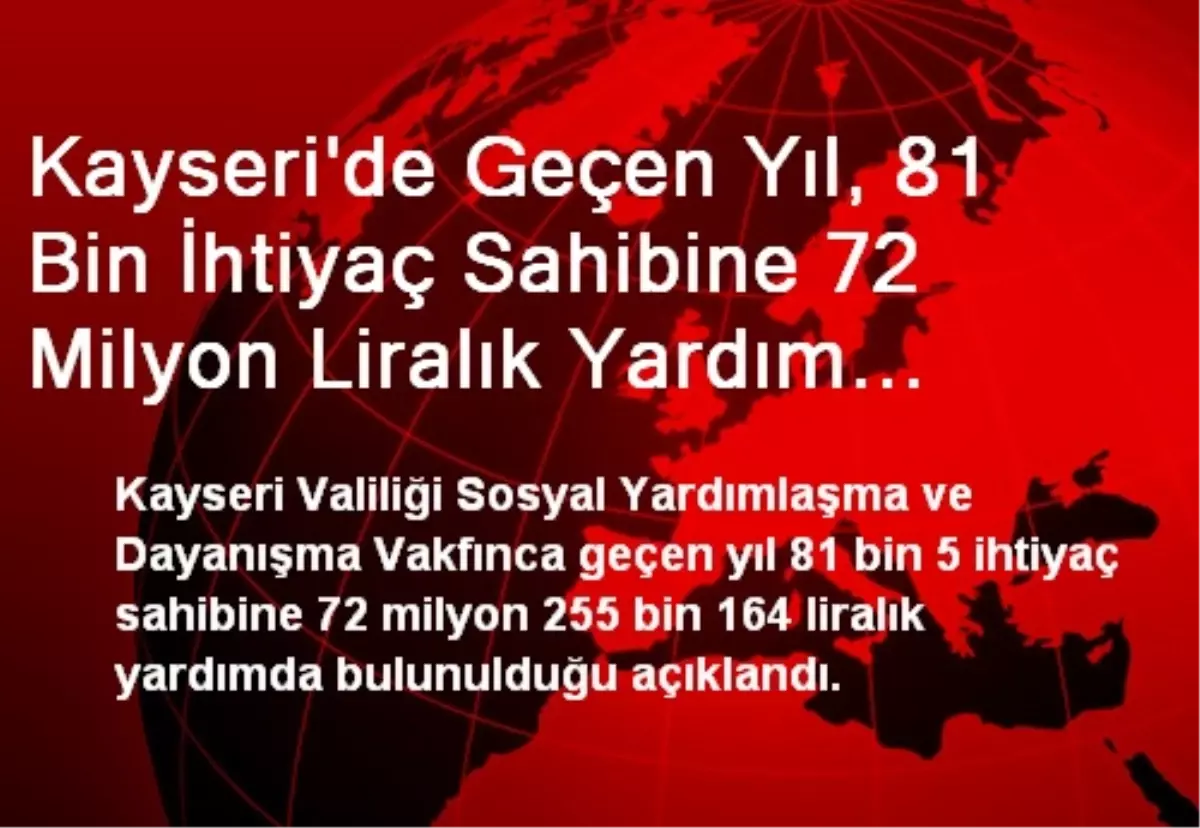 Kayseri\'de Geçen Yıl, 81 Bin İhtiyaç Sahibine 72 Milyon Liralık Yardım Yapıldı