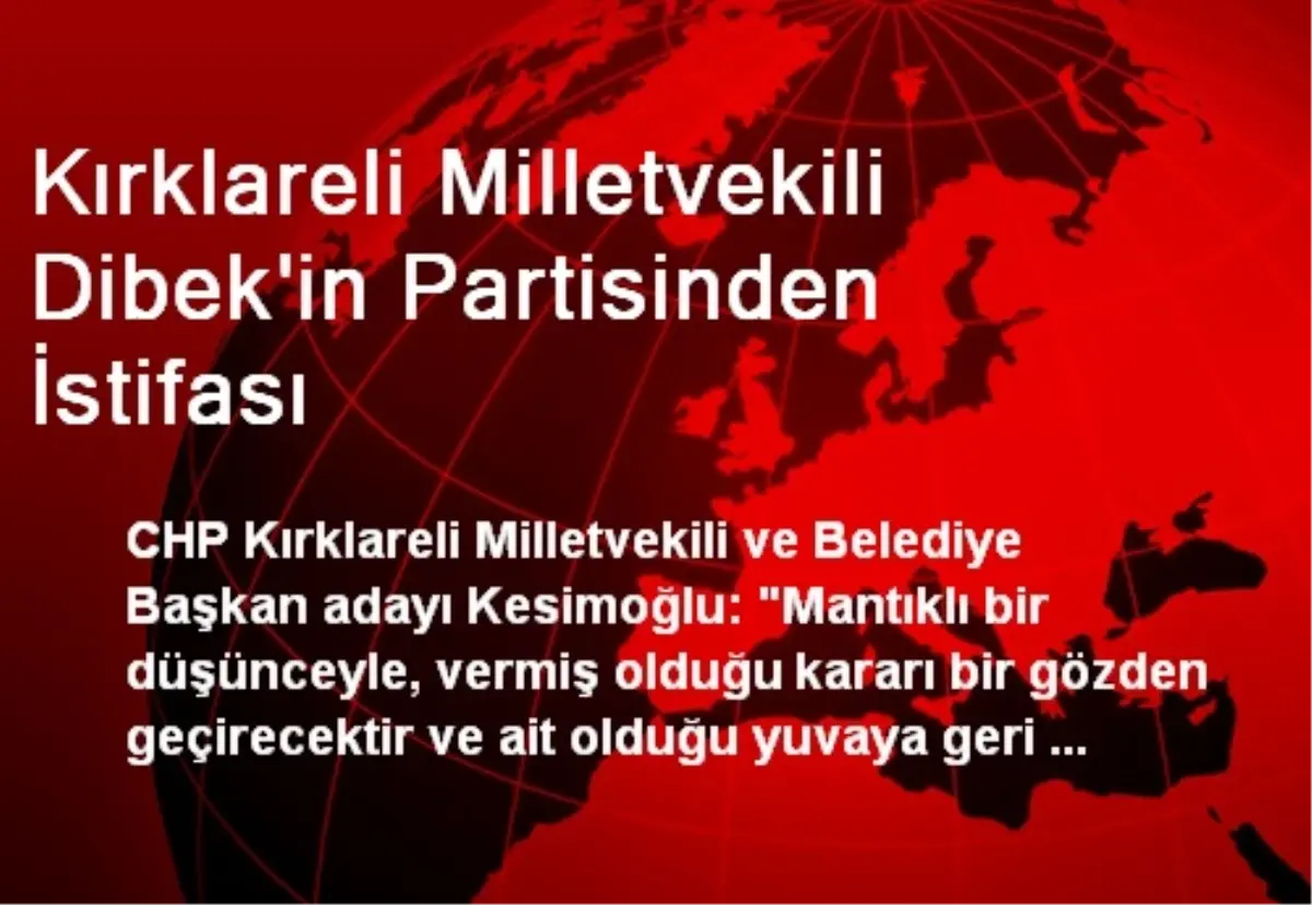 Kırklareli Milletvekili Dibek\'in Partisinden İstifası