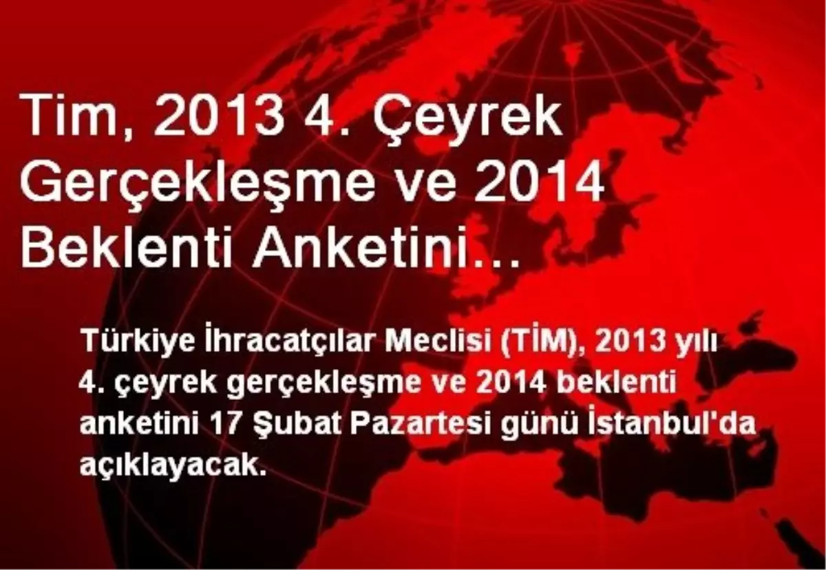 Tim, 2013 4. Çeyrek Gerçekleşme ve 2014 Beklenti Anketini Açıklayacak