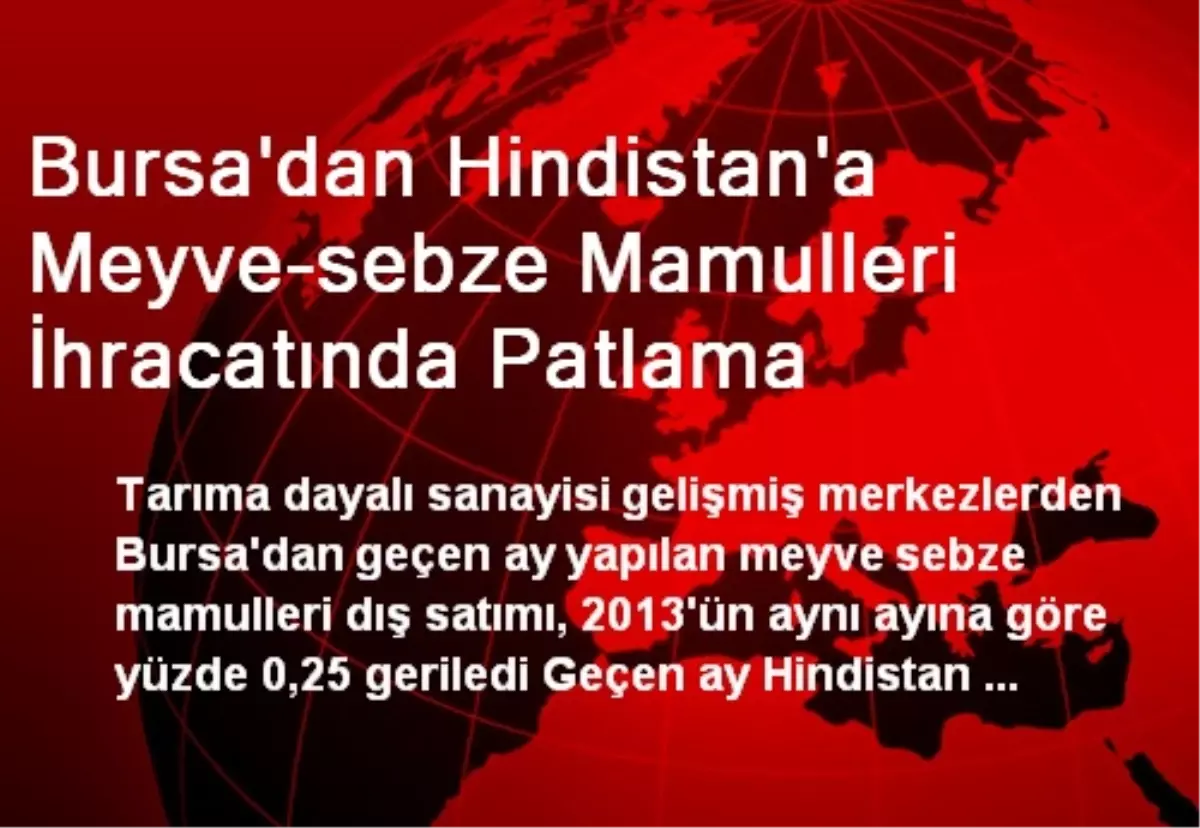 Bursa\'dan Hindistan\'a Meyve-sebze Mamulleri İhracatında Patlama