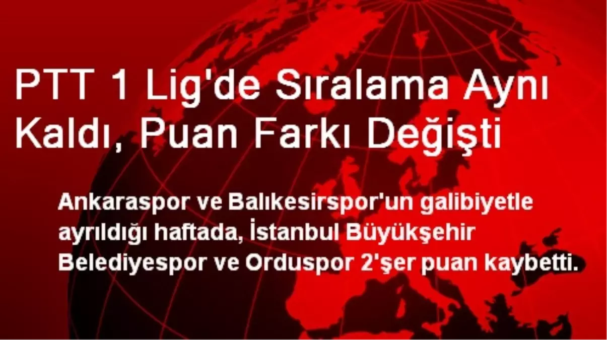 PTT 1 Lig\'de Sıralama Aynı Kaldı, Puan Farkı Değişti