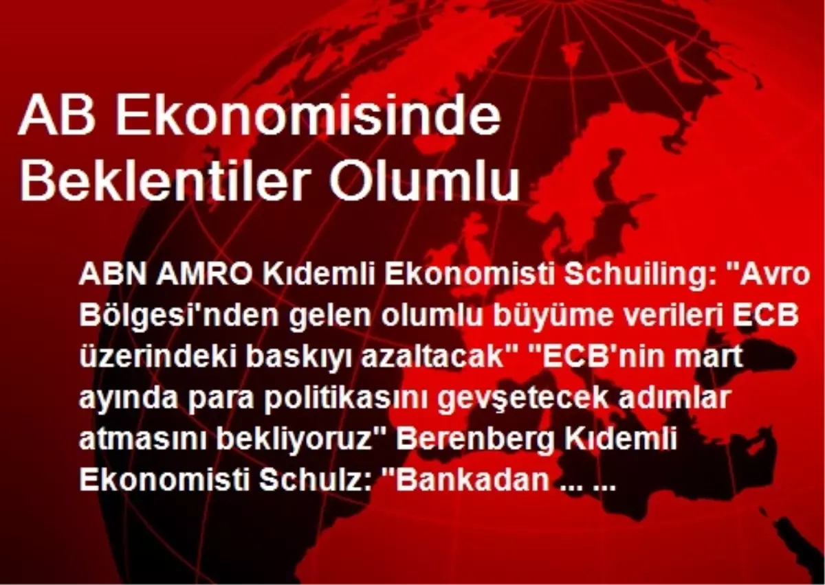 AB Ekonomisinde Beklentiler Olumlu