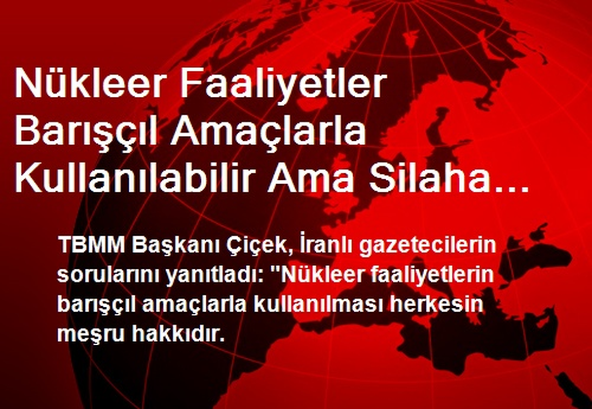 Nükleer Faaliyetler Barışçıl Amaçlarla Kullanılabilir Ama Silaha Dönüşmemeli"