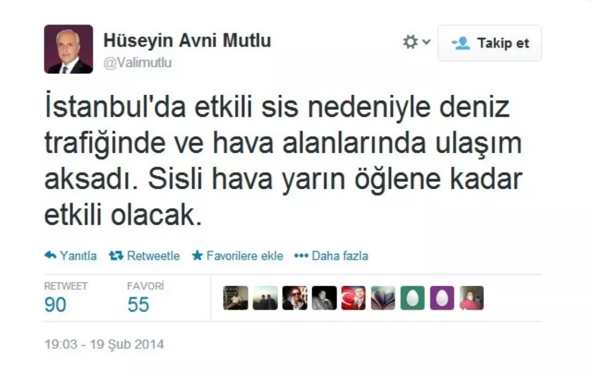 İstanbul Valisi Mutlu\'dan Sis Tweeti