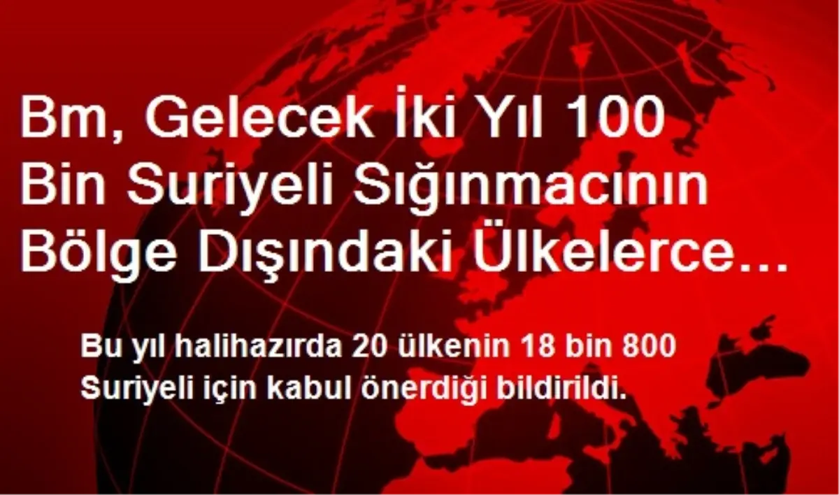 Bm, Gelecek İki Yıl 100 Bin Suriyeli Sığınmacının Bölge Dışındaki Ülkelerce Kabulünü İstedi