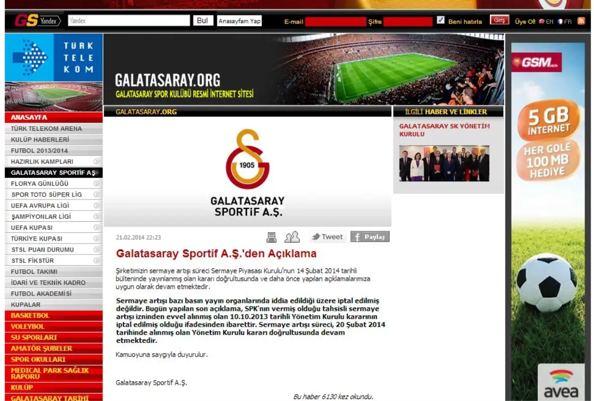 Galatasaray Kulübü\'nden SPK Açıklaması Açıklaması