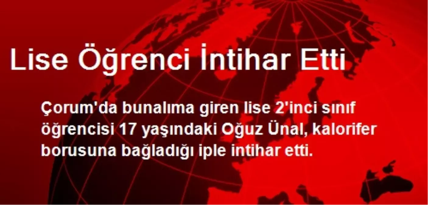 Lise Öğrenci İntihar Etti