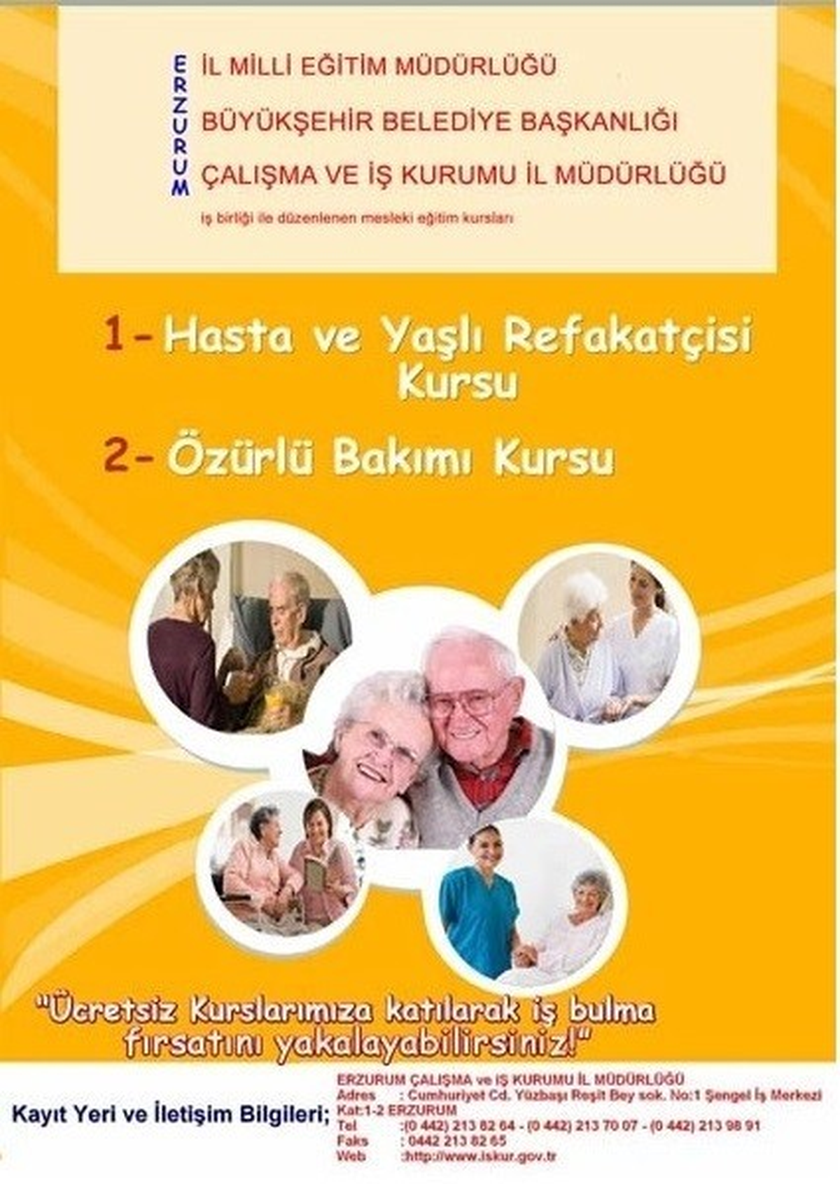 Erzurum\'da Hasta Yaşlı Refakatçisi ve Özürlü Bakımı Kursu