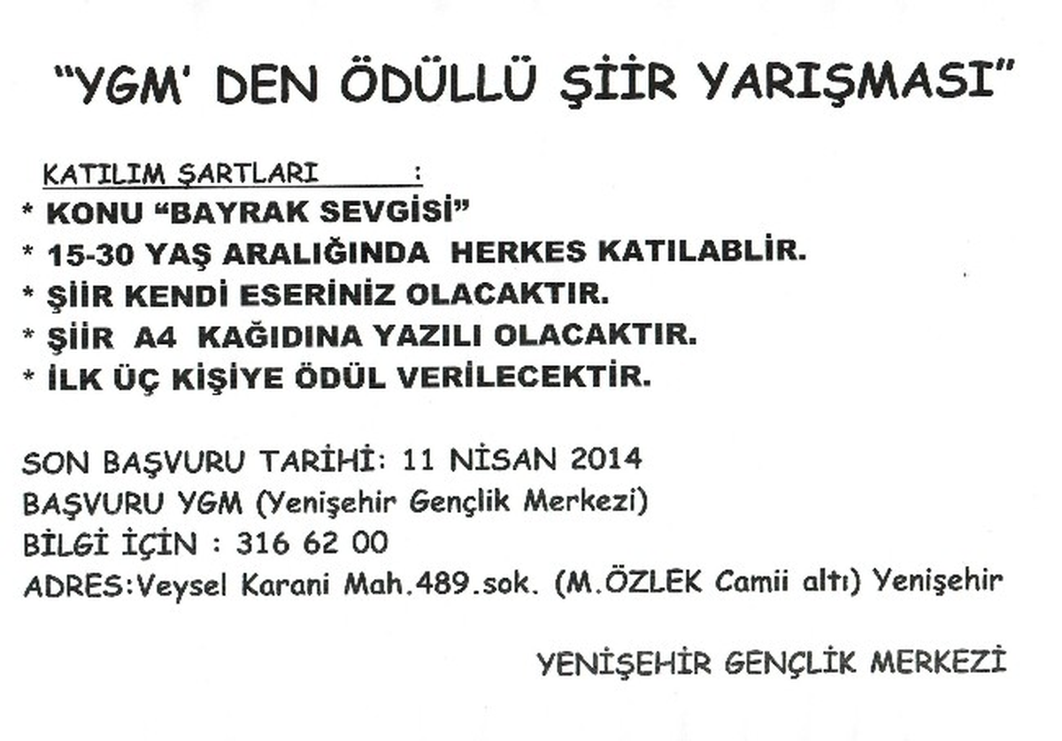 Gençlik Merkezinden Ödüllü Şiir Yarışması