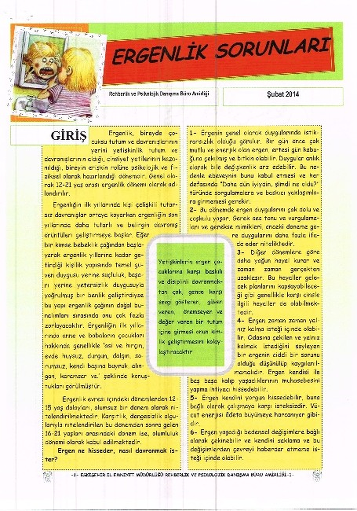 Polisten \'Ergenlik Sorunları\' Bülteni