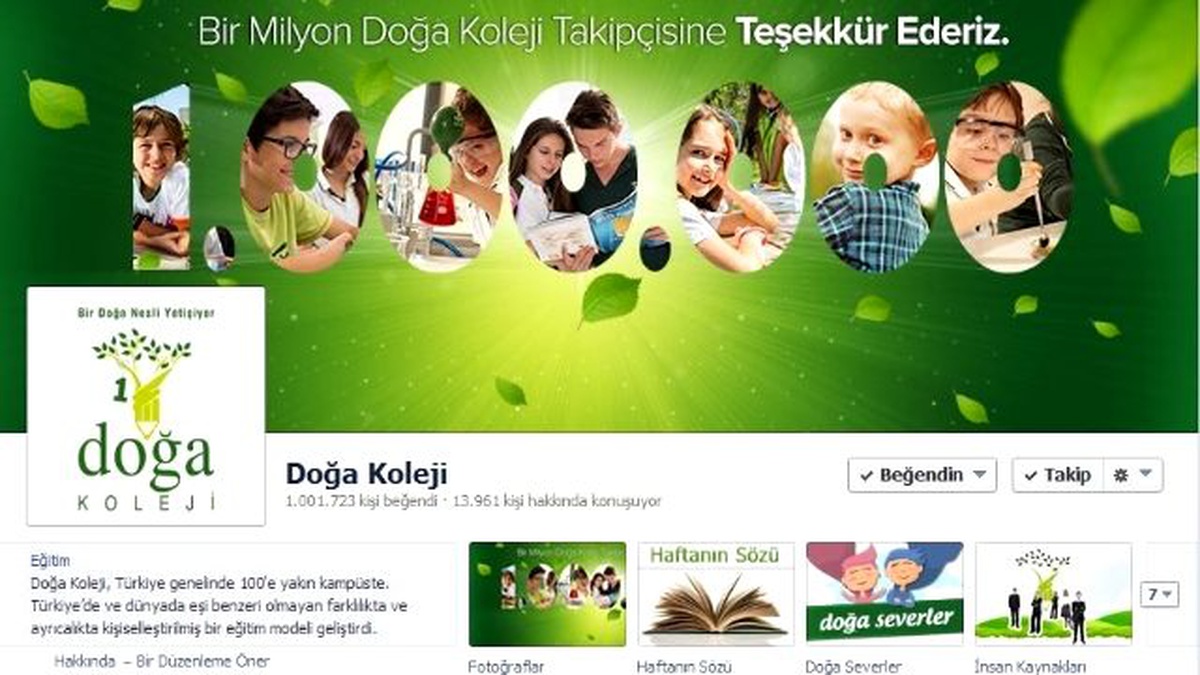Doğa Kolejinin Facebook Takipçileri 1 Milyonu Aştı