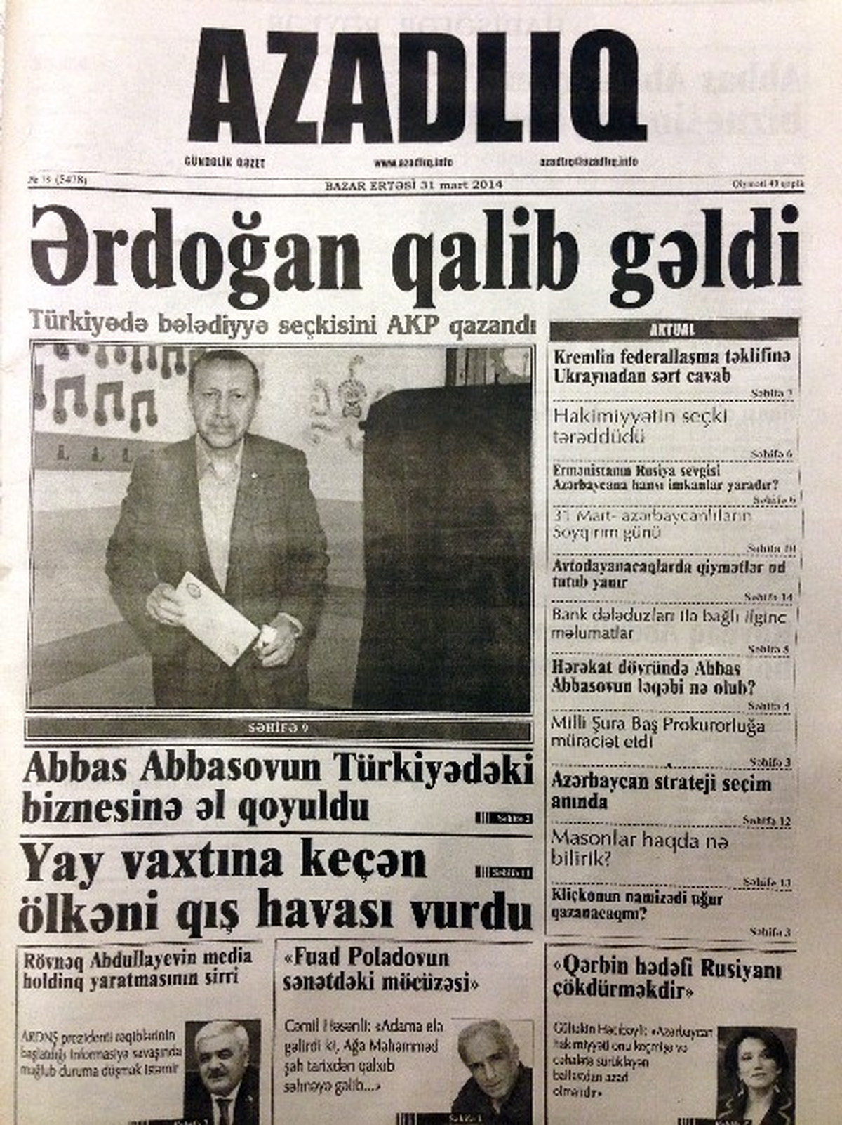 Azeri Basını: "Belediye Savaşını Erdoğan Kazandı"