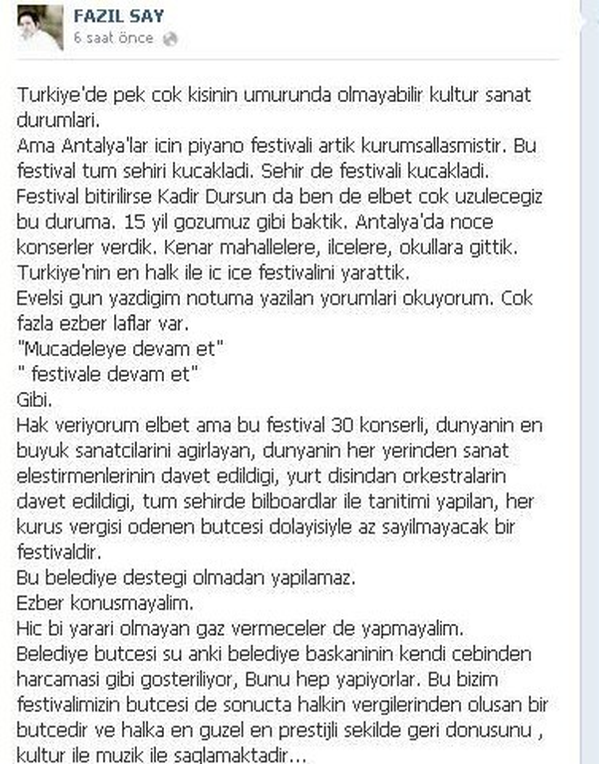Fazıl Say: "Antalya\'da Konser Vermeye Devam Edeceğim"