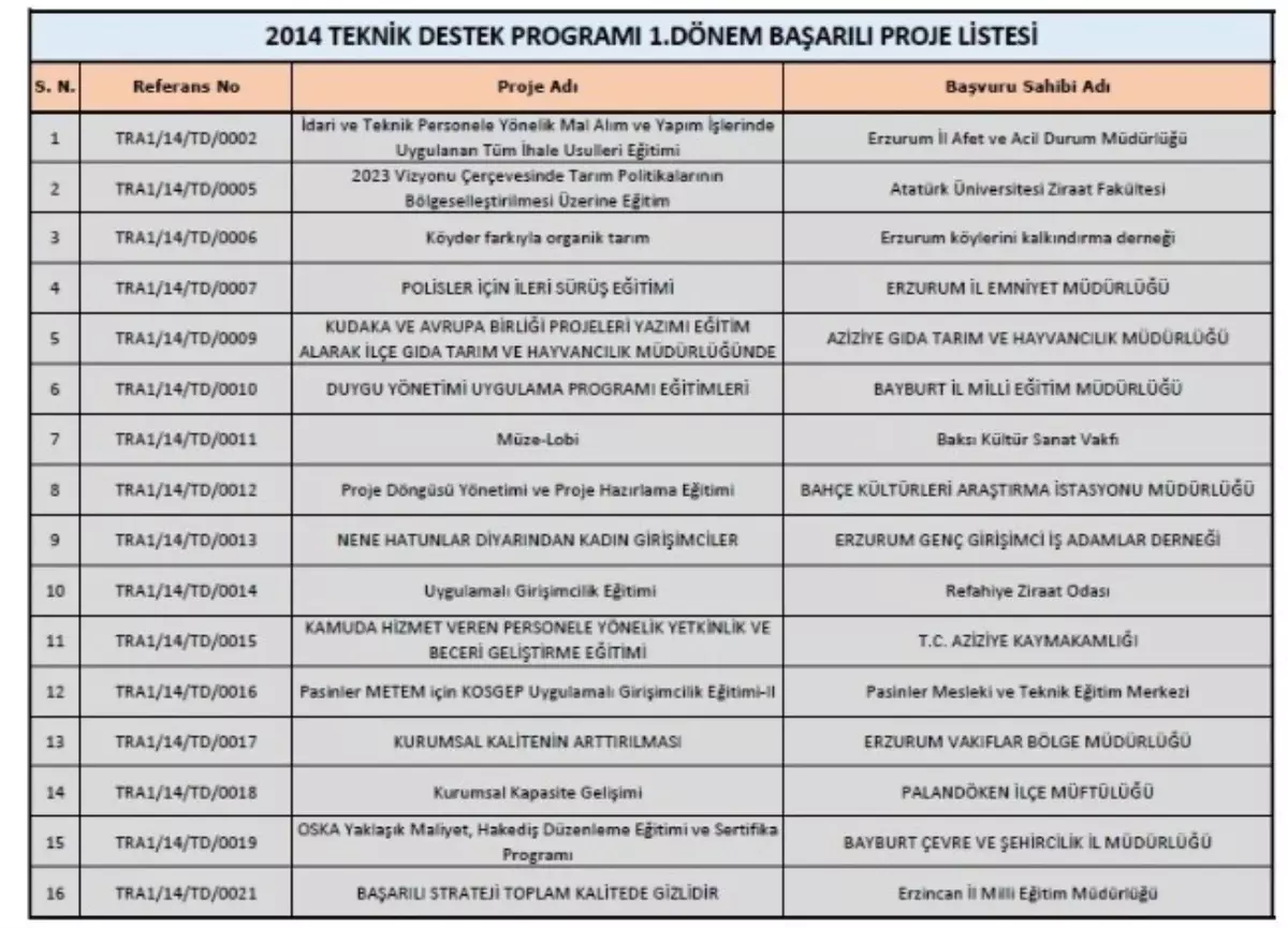 Teknik Destek Programı 1.dönem Başarılı Projeler Listesi