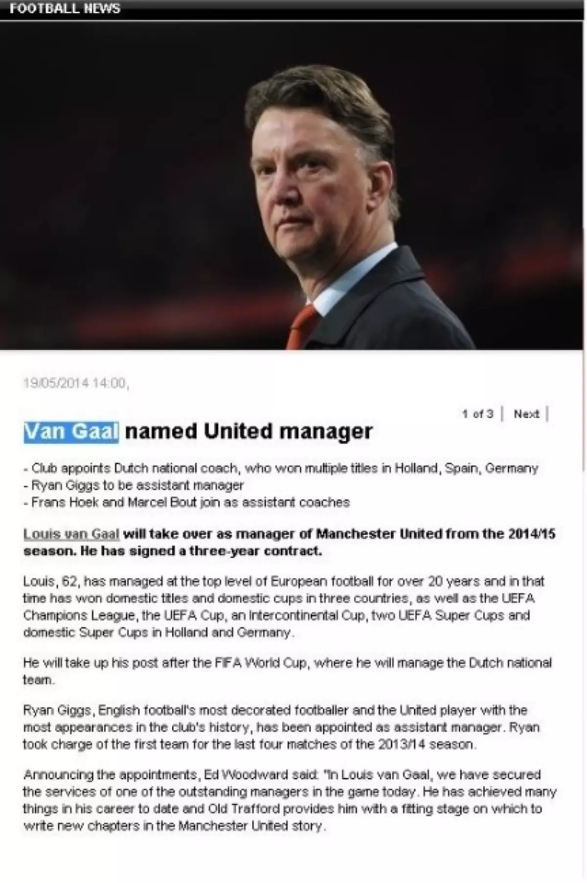 Manchester\'ın Yeni Teknik Patronu Louis Van Gaal