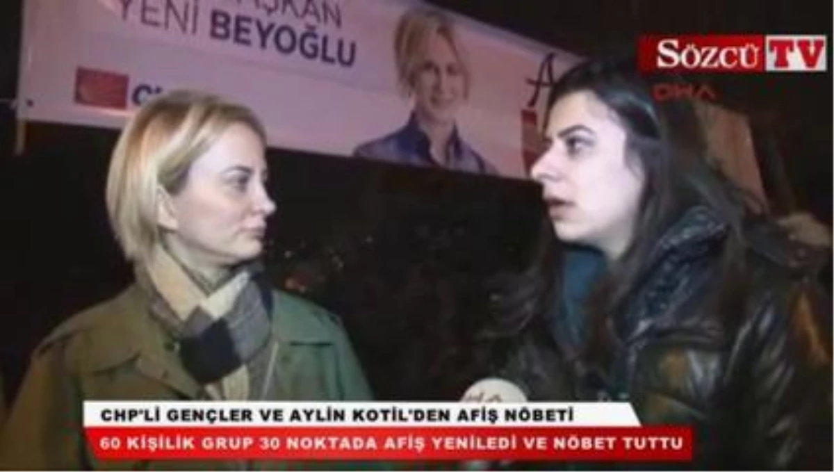 CHP\'li Gençler ve Aylin Kotil\'den Afiş Nöbeti