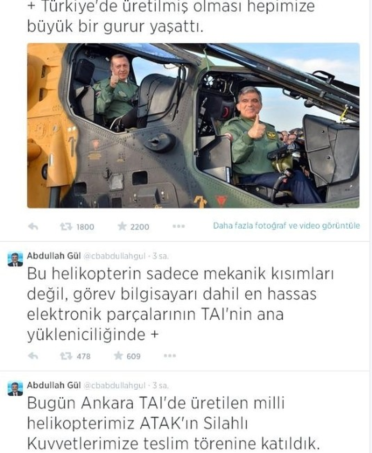 Cumhurbaşkanı Gül, Twıtter\'dan Atak Helikopteri ile İlgili Görüşlerini Belirtti
