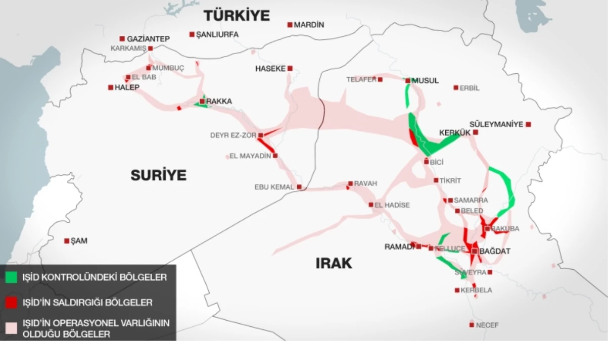 Harita Üzerinde IŞİD\'in Irak ve Suriye\'deki Varlığı