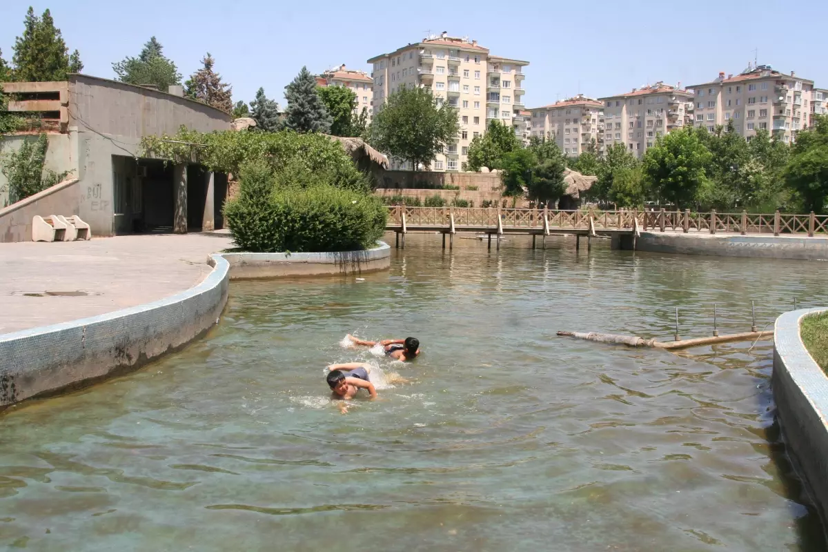 Çocuklar Kirli Süs Havuzunda Serinledi