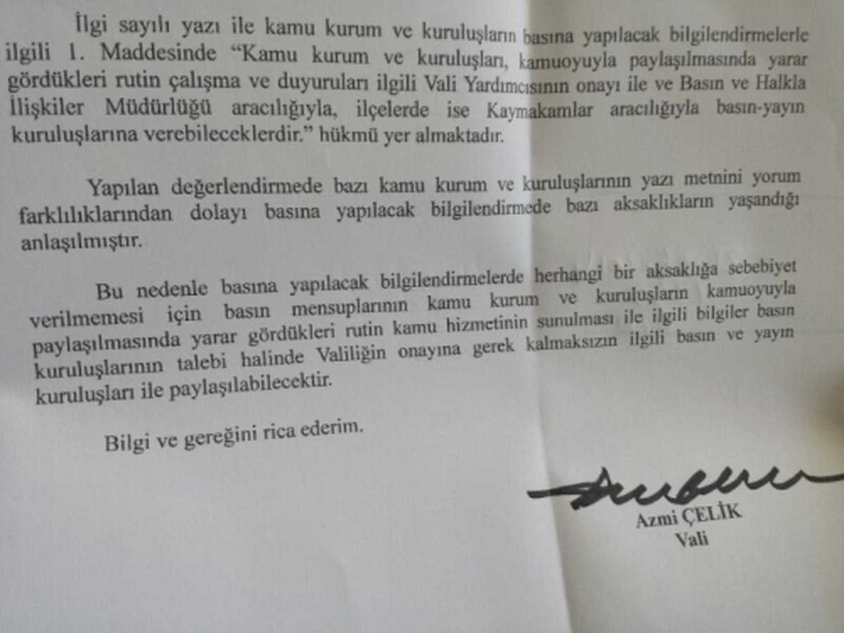 Batman Valisinden Kurumlara \'Basına Kolaylık\' Genelgesi