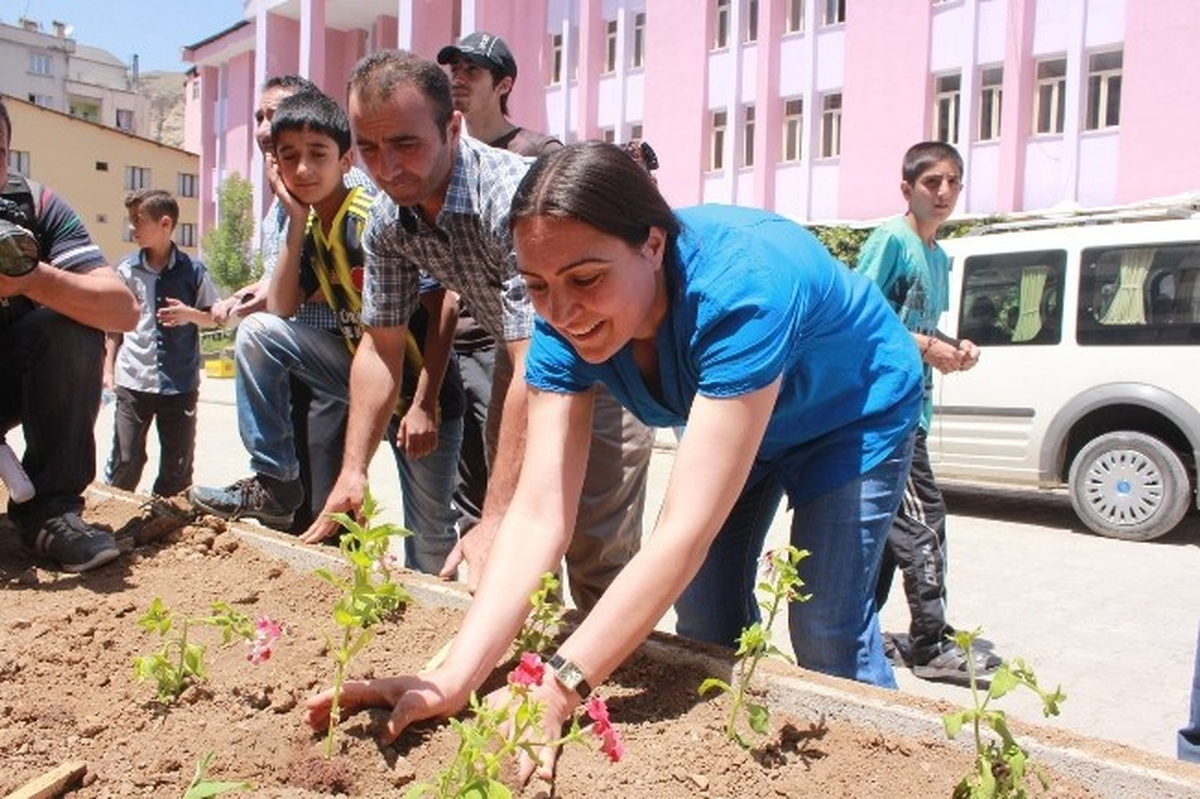 Hakkari\'de Orta Refüjlere Çiçek Ekildi