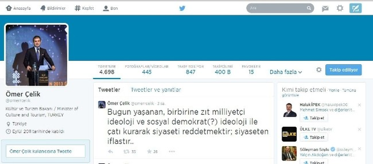 Kültür ve Turizm Bakanı Çelik, Twitter Üzerinden Önemli Açıklamalarda Bulundu