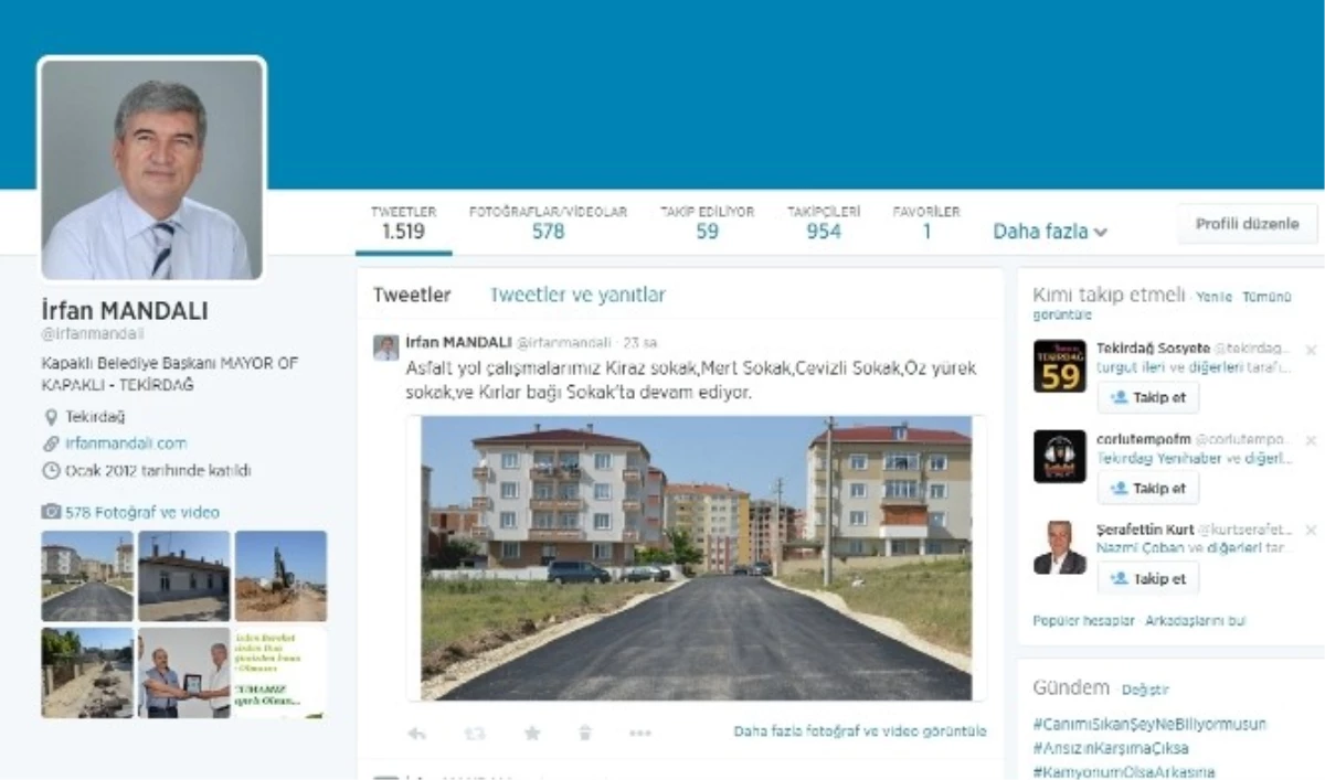 Kapaklı Belediye Başkanı Mandalı, Sosyal Medyayı Aktif Kullanıyor