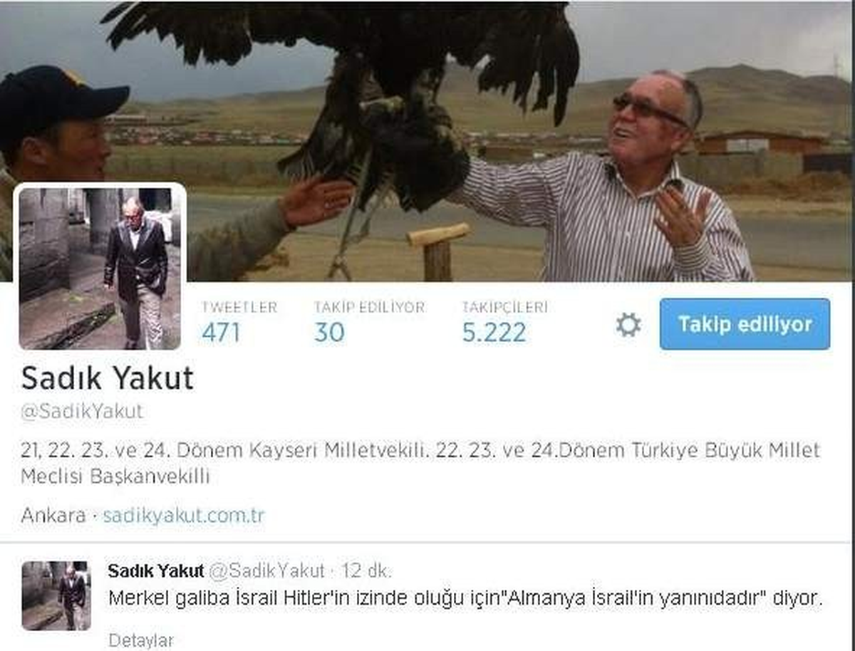 TBMM Başkan Vekili Sadık Yakut\'tan Almanya Başbakanı Angela Merkel\'e \'Filistin\' Tepkisi