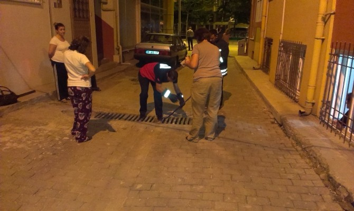 Mazgala Sıkışan Kediyi İtfaiye Ekibi Kurtardı