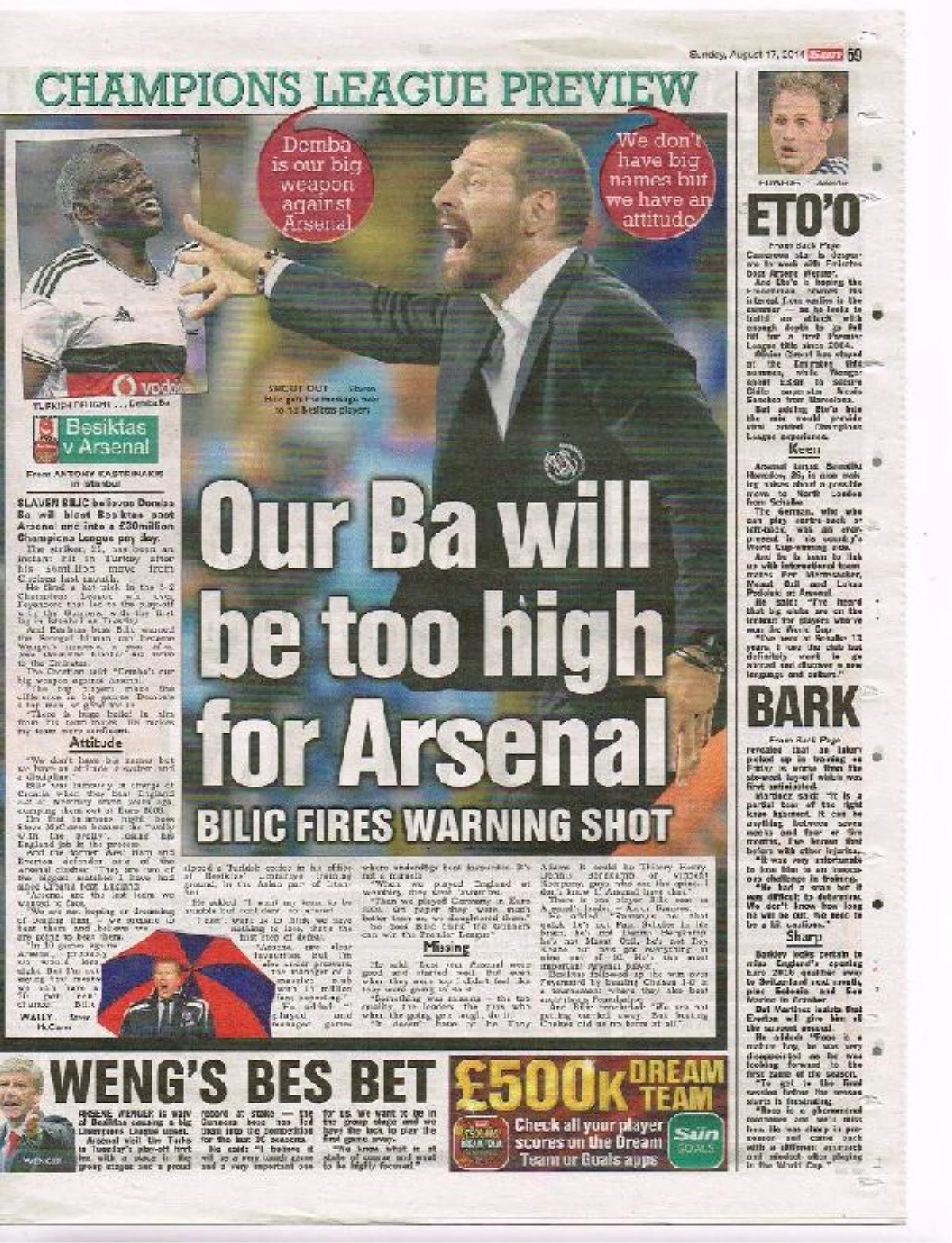 Slaven Bilic: "Bizim Ba Arsenal İçin Çok Yüksek Gelir"
