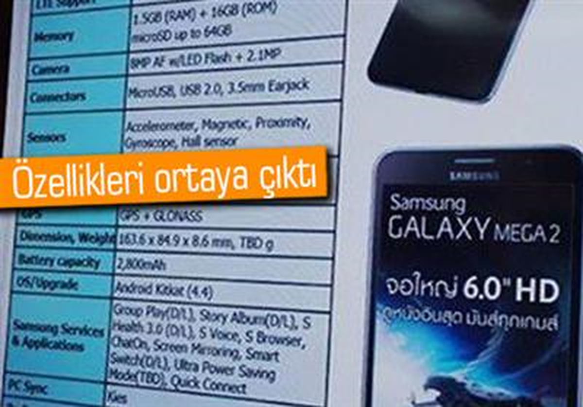 Galaxy Mega 2'nin Özellikleri Belli Oldu