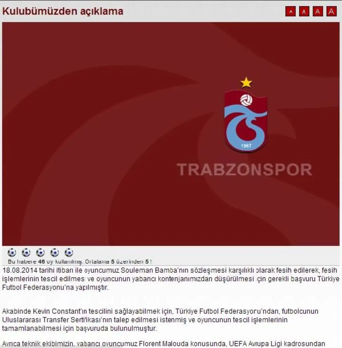 Trabzonspor\'dan Constant Açıklaması