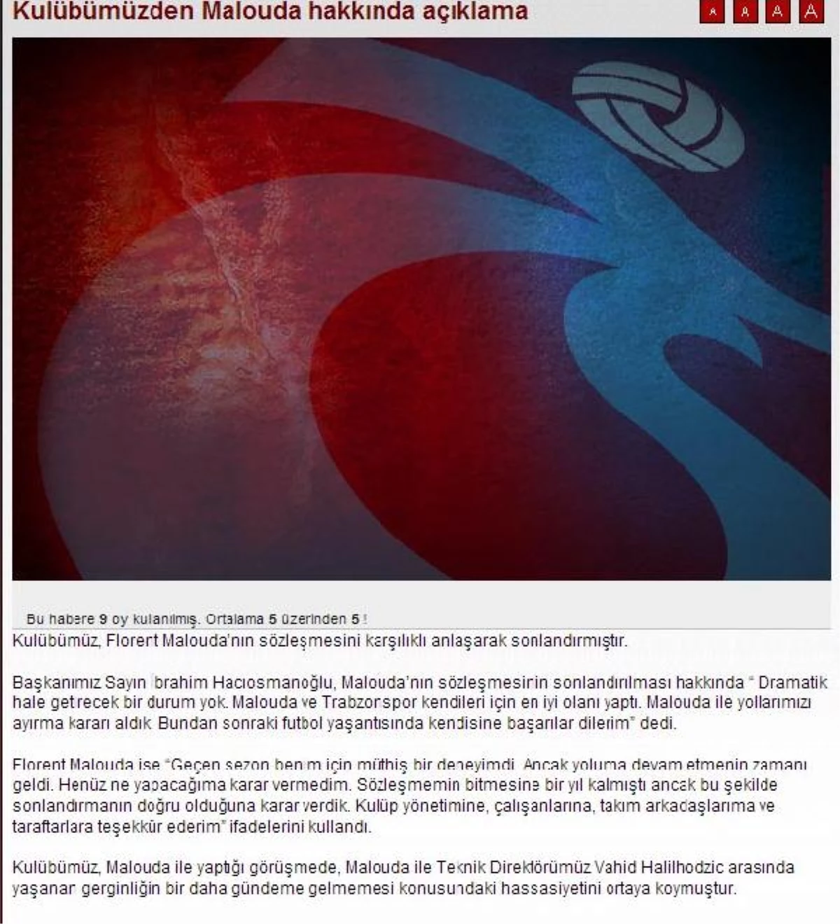 Trabzonspor Malouda\'nın Sözleşmesini Feshetti