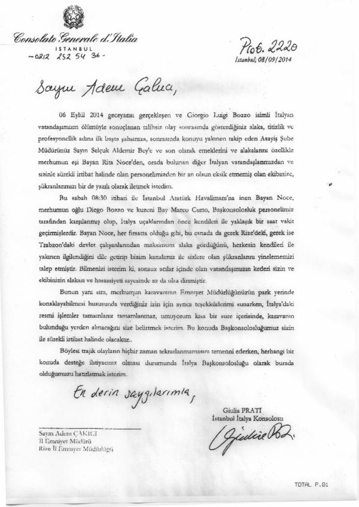 İtalyan Başkonsolos, Rize Polisine Teşekkür Etti
