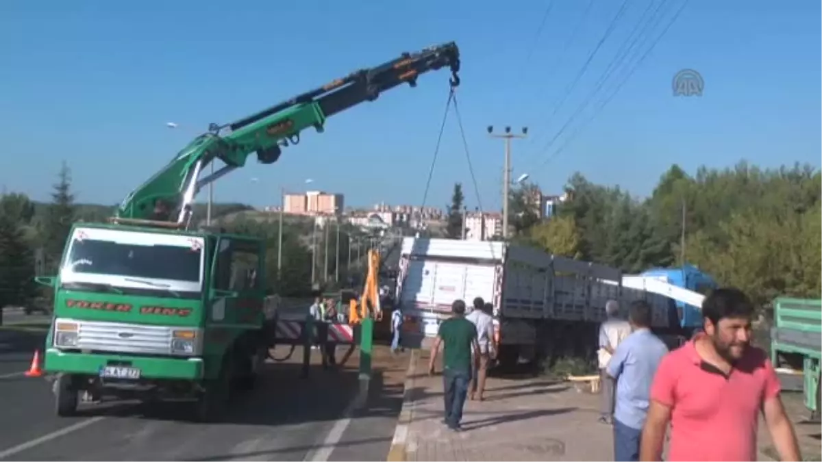 "Kurbanlık" taşıyan tır devrildi: 3 yaralı -