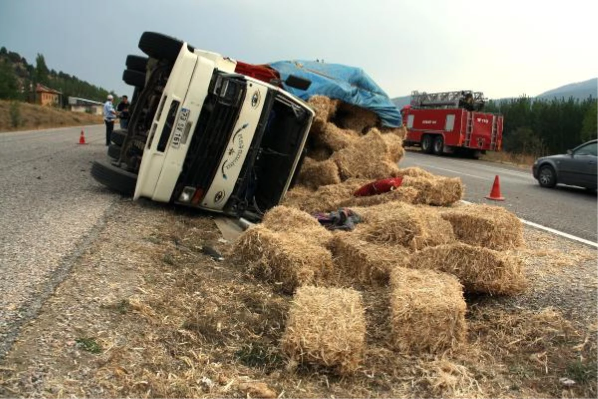 Saman Yüklü Kamyon İneğe Çarpıp Devrildi: 5 Yaralı