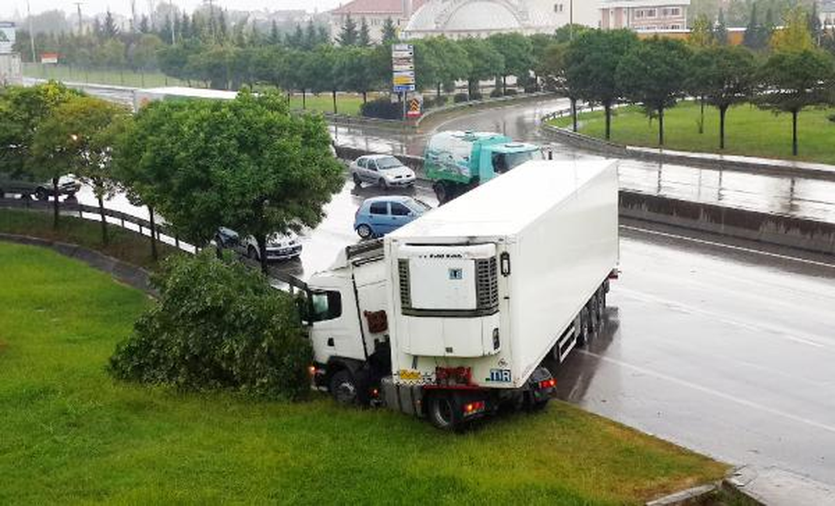 Kontrolden Çıkan TIR, Ağaca Çarparak Durabildi