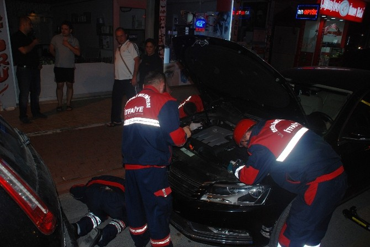 Zonguldak\'ta Otomobilin Motoruna Giren Kediyi İtfaiye Kurtardı