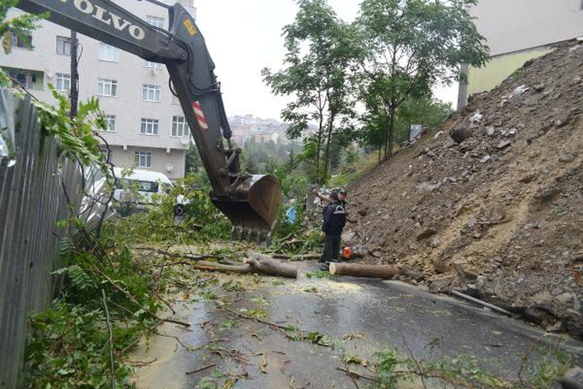 Yağmur İstinat Duvarını Yıktı, Duvar Ağaçları Devirdi, Ağaçlar Telleri Kopardı